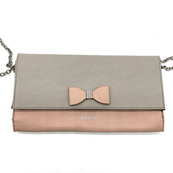 Guess‎ Crossbody Envelope Clutch Faux Leather Taupe Pink Feminine Dainty Flirty - Picture 4 of 10